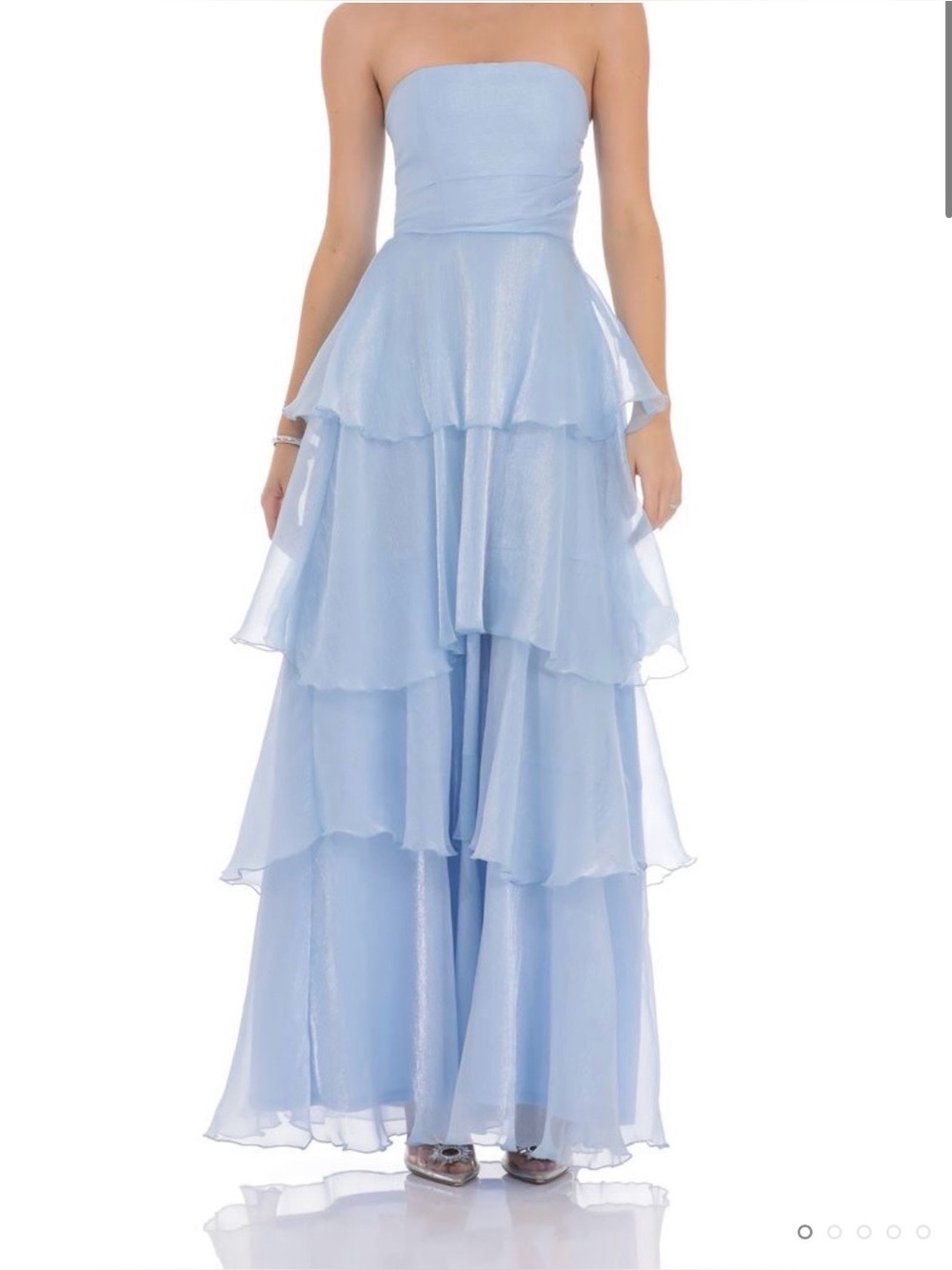 Lucy in the Sky Strapless Light Blue Tiered Midi Dress